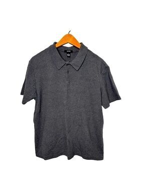 Alfani Gray Short Sleeve Quarter Button Collared Cotton Shirt‎ Men’s Size L